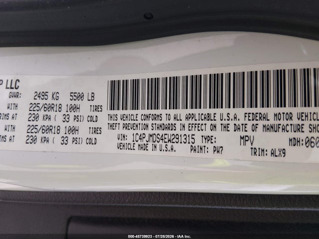45739923 :رقم المزاد ، 1C4PJMDS4EW291315 vin ، 2014 Jeep Cherokee Limited مزاد بيع