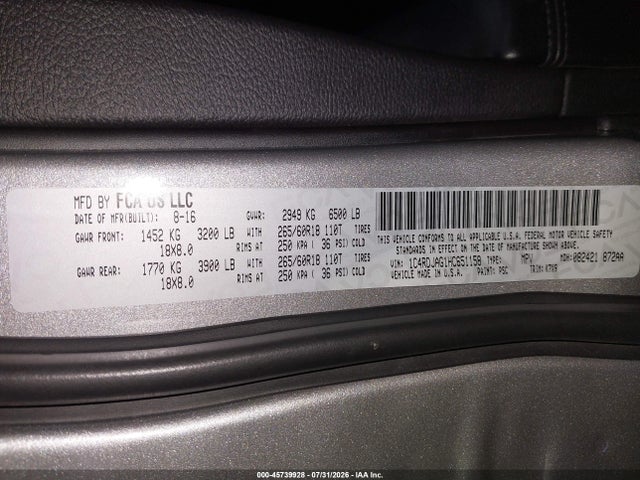 Продажа на аукционе авто 2017 Dodge Durango Sxt Awd, vin: 1C4RDJAG1HC651158, номер лота: 45739928