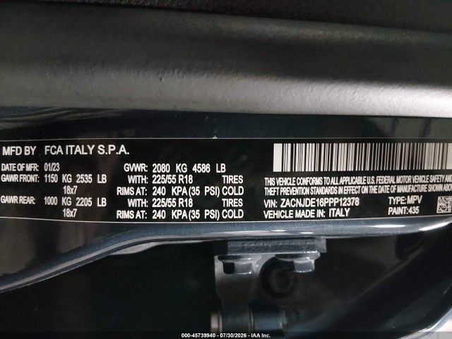 45739940 :رقم المزاد ، ZACNJDE16PPP12378 vin ، 2023 Jeep Renegade Altitude 4x4 مزاد بيع