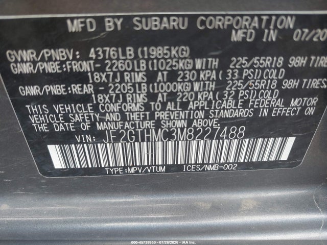 Auction sale of the 2021 Subaru Crosstrek Limited, vin: JF2GTHMC3M8227488, lot number: 45739950