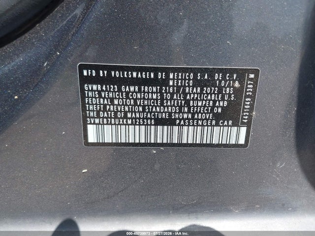 Продаж на аукціоні авто 2019 Volkswagen Jetta 1.4t Sel, vin: 3VWEB7BUXKM125366, номер лоту: 45739973
