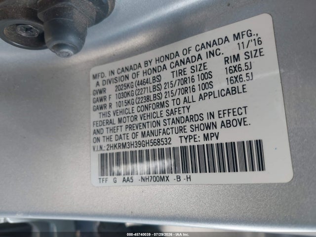Honda CR-V LX 2016 2HKRM3H39GH568532 Image 9
