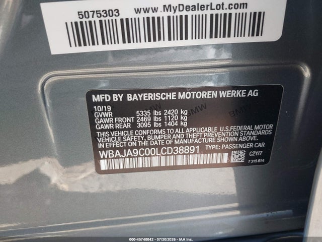 BMW 5 Series 530e Iperformance 2020 WBAJA9C00LCD38891 Image 9