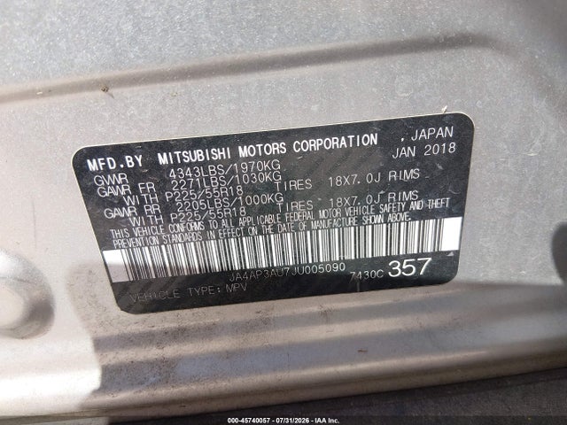 JA4AP3AU7JU005090 Mitsubishi Outlander Sport 2.0 Le