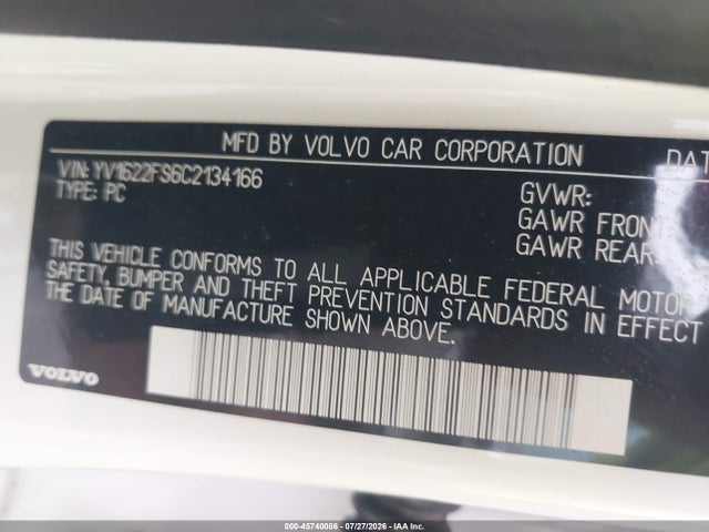 Продажа на аукционе авто 2012 Volvo S60 T5/t5 W/moonroof, vin: YV1622FS6C2134166, номер лота: 45740086