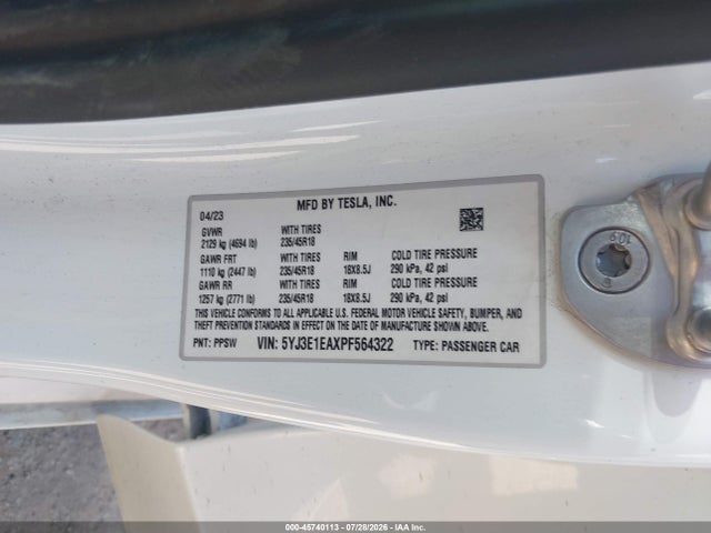 Tesla Model 3 Rear-wheel Drive 2023 5YJ3E1EAXPF564322 Image 9