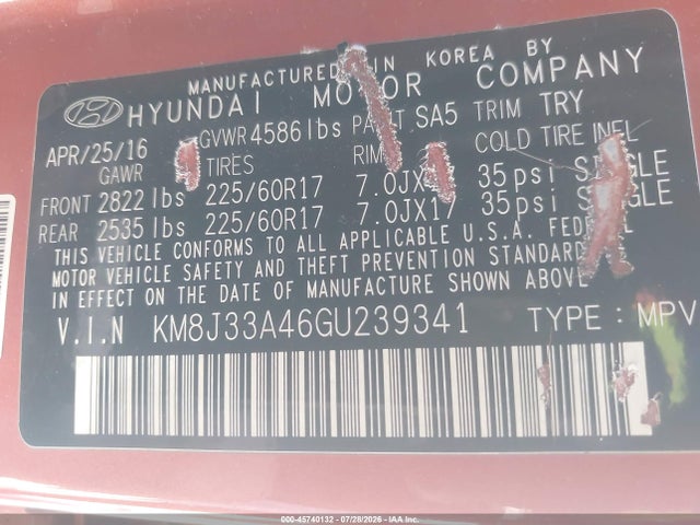 Hyundai TUCSON SE 2016 KM8J33A46GU239341 Image 9