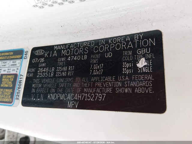 Aukcja sprzedaży 2017 Kia Sportage Lx, vin: KNDPMCAC4H7152797, numer aukcji: 45740147