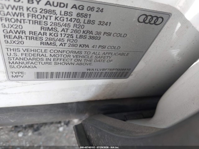 Продажа на аукционе авто 2025 Audi Q7 Premium Plus 55 Tfsi Quattro Tiptronic, vin: WA1LVBF75SD009510, номер лота: 45740152