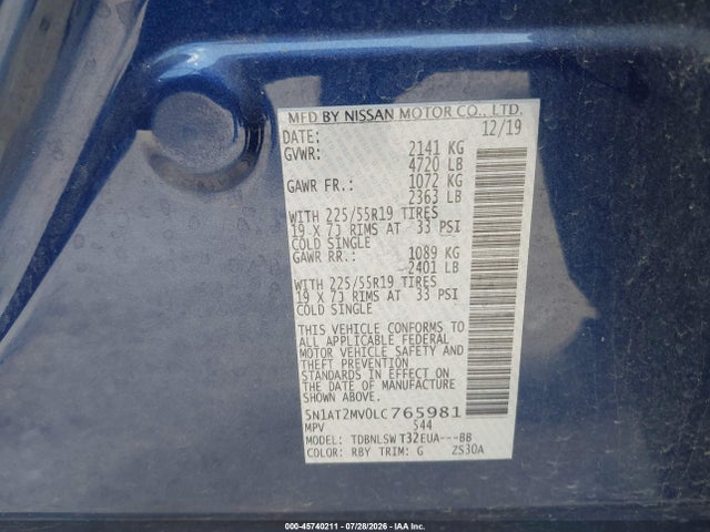 Продаж на аукціоні авто 2020 Nissan Rogue Sl Intelligent Awd, vin: 5N1AT2MV0LC765981, номер лоту: 45740211