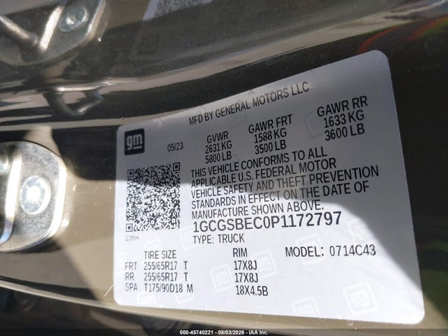1GCGSBEC0P1172797 Chevrolet Colorado 2wd Short Box Wt