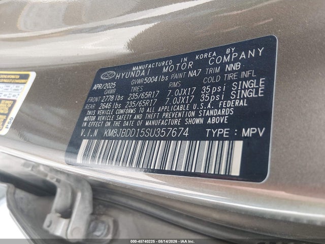 2025 Hyundai Tucson Hybrid Blue მანქანა იყიდება აუქციონზე, vin: KM8JBDD15SU357674, აუქციონის ნომერი: 45740225