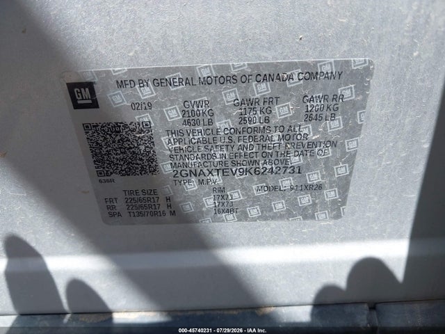 2GNAXTEV9K6242731 Chevrolet EQUINOX LT