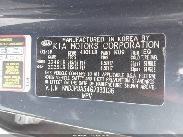 Auction sale of the 2016 Kia Soul +, vin: KNDJP3A54G7333136, lot number: 45740232