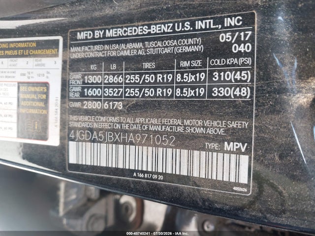 Продаж на аукціоні авто 2017 Mercedes-benz Gle 350, vin: 4JGDA5JBXHA971052, номер лоту: 45740241