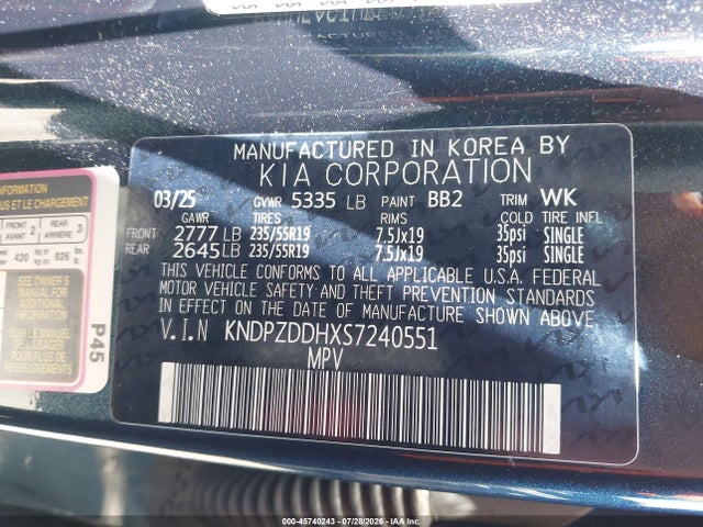 Aukcja sprzedaży 2025 Kia Sportage Plug-in Hybrid X-line Prestige, vin: KNDPZDDHXS7240551, numer aukcji: 45740243