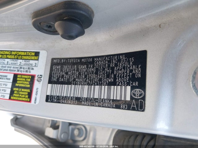 2T1BURHE7FC417387 Toyota COROLLA LE