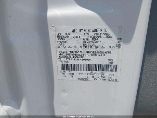 Продажа на аукционе авто 2006 Ford F-150 Stx/xl/xlt, vin: 1FTRF12246NB06036, номер лота: 45740263