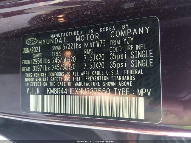 Aukcja sprzedaży 2022 Hyundai Palisade Sel, vin: KM8R44HEXNU337550, numer aukcji: 45740271