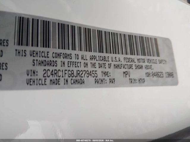 45740279 :رقم المزاد ، 2C4RC1FG8JR279455 vin ، 2018 Chrysler Pacifica Touring Plus مزاد بيع