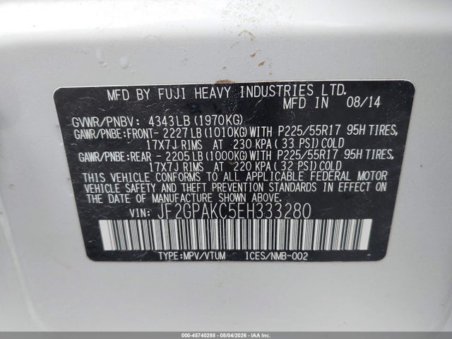 Продаж на аукціоні авто 2014 Subaru Xv Crosstrek 2.0i Limited, vin: JF2GPAKC5EH333280, номер лоту: 45740288
