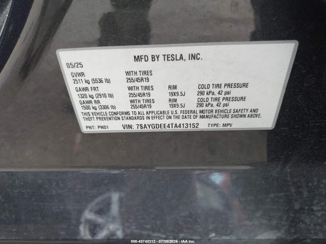 45740312 :رقم المزاد ، 7SAYGDEE4TA413152 vin ، 2026 Tesla Model Y All-wheel Drive/long Range Launch Series/premium All-wheel Drive مزاد بيع