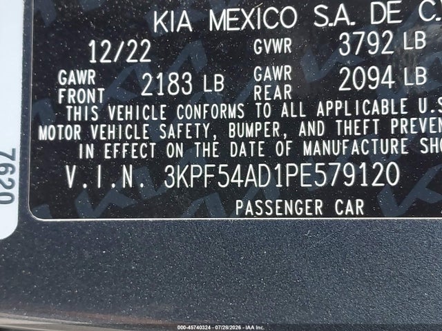 45740324 :رقم المزاد ، 3KPF54AD1PE579120 vin ، 2023 Kia Forte Gt-line مزاد بيع
