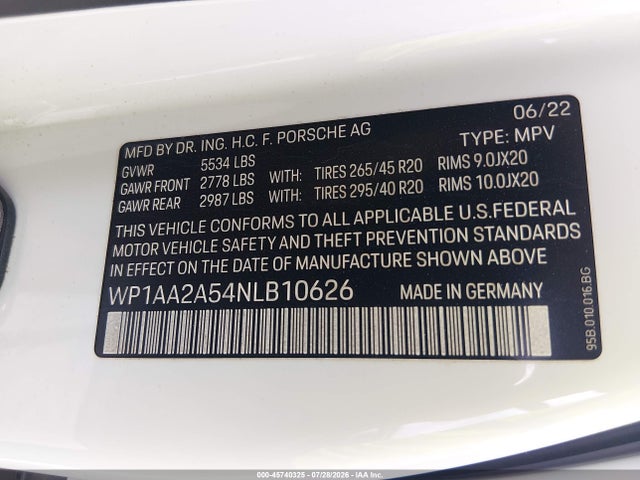 Продажа на аукционе авто 2022 Porsche Macan, vin: WP1AA2A54NLB10626, номер лота: 45740325