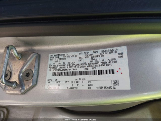 Продаж на аукціоні авто 2017 Ford Escape Titanium, vin: 1FMCU0JD6HUE47449, номер лоту: 45740342