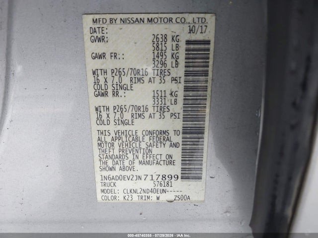 Продажа на аукционе авто 2018 Nissan Frontier Sv, vin: 1N6AD0EV2JN717899, номер лота: 45740355