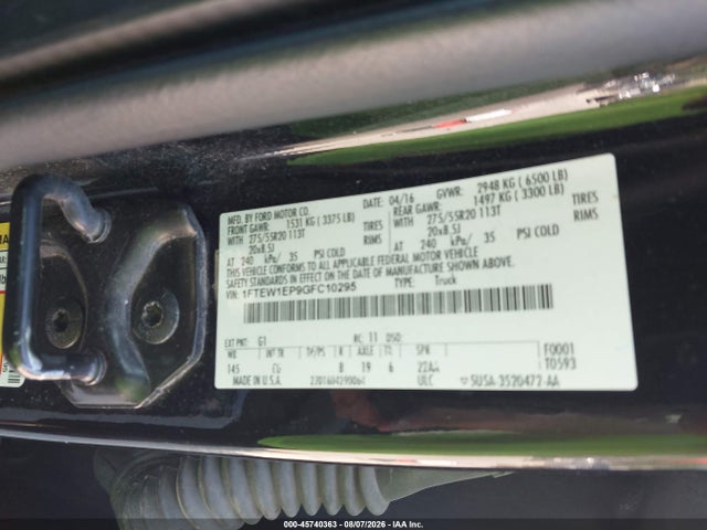 45740363 :رقم المزاد ، 1FTEW1EP9GFC10295 vin ، 2016 Ford F-150 Xl مزاد بيع