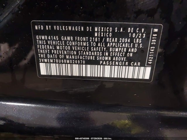 2024 Volkswagen Jetta 1.5t Se მანქანა იყიდება აუქციონზე, vin: 3VWEM7BU6RM026970, აუქციონის ნომერი: 45740386