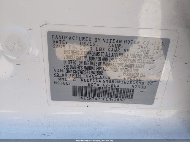 Nissan Versa 1.6 S+ 2015 3N1CN7AP5FL941882 Image 9