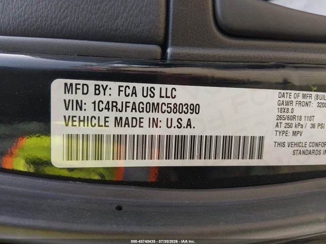 2021 Jeep Grand Cherokee Laredo E 4x4 მანქანა იყიდება აუქციონზე, vin: 1C4RJFAG0MC580390, აუქციონის ნომერი: 45740435