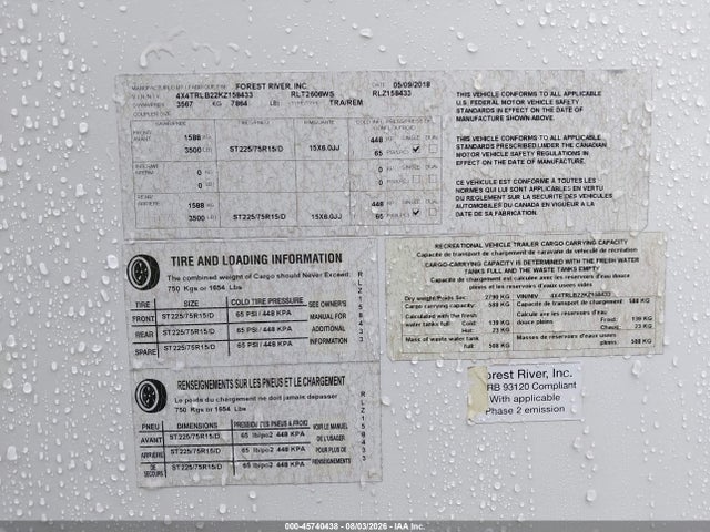 2019 Rockwood Ultra Lite მანქანა იყიდება აუქციონზე, vin: 4X4TRLB22KZ158433, აუქციონის ნომერი: 45740438