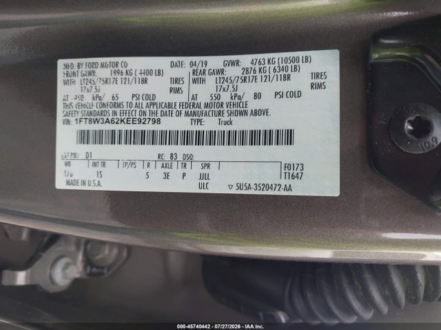 Продажа на аукционе авто 2019 Ford F-350 Xl, vin: 1FT8W3A62KEE92798, номер лота: 45740442