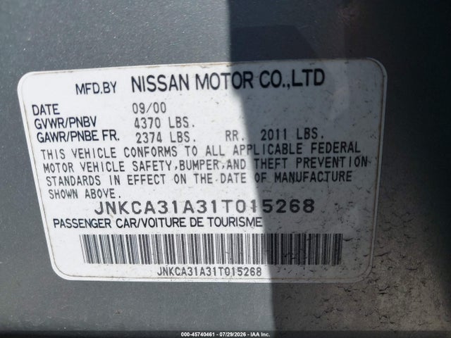 Aukcja sprzedaży 2001 Infiniti I30 Luxury, vin: JNKCA31A31T015268, numer aukcji: 45740461