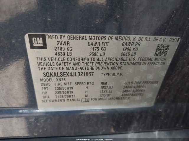 45740460 :رقم المزاد ، 3GKALSEX4JL321867 vin ، 2018 Gmc Terrain Denali مزاد بيع