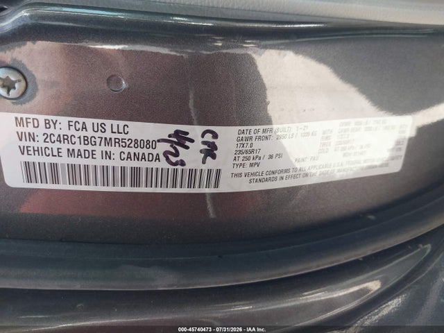 45740473 :رقم المزاد ، 2C4RC1BG7MR528080 vin ، 2021 Chrysler Pacifica Touring L مزاد بيع