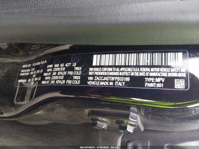 45740475 :رقم المزاد ، ZACCJADT8FPB33189 vin ، 2015 Jeep Renegade Limited مزاد بيع