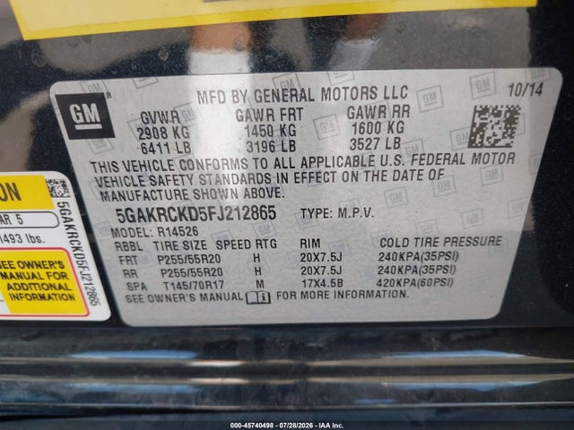 Buick Enclave Premium 2015 5GAKRCKD5FJ212865 Image 9