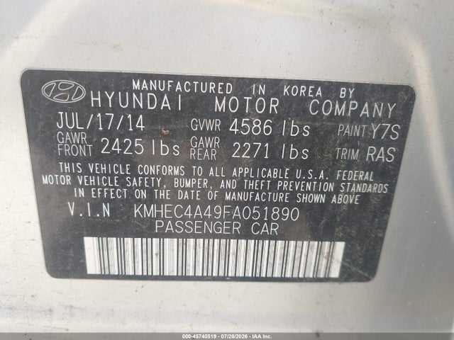 Продаж на аукціоні авто 2015 Hyundai Sonata Hybrid Limited, vin: KMHEC4A49FA051890, номер лоту: 45740519