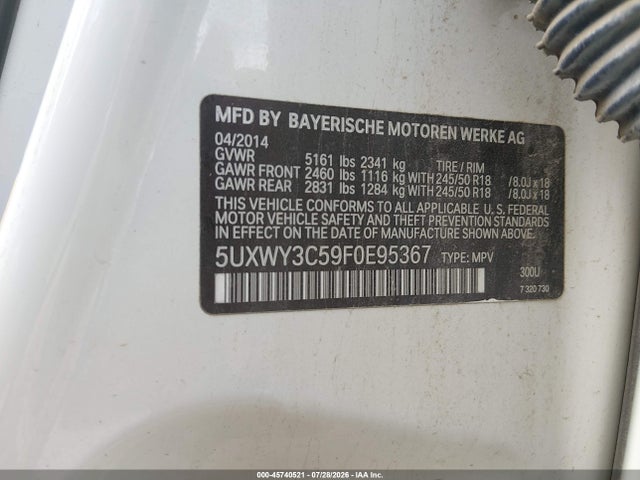 5UXWY3C59F0E95367 BMW X3 Xdrive28d