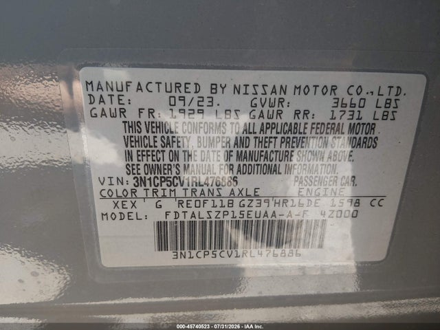 Продаж на аукціоні авто 2024 Nissan Kicks Sv Xtronic Cvt, vin: 3N1CP5CV1RL476886, номер лоту: 45740523