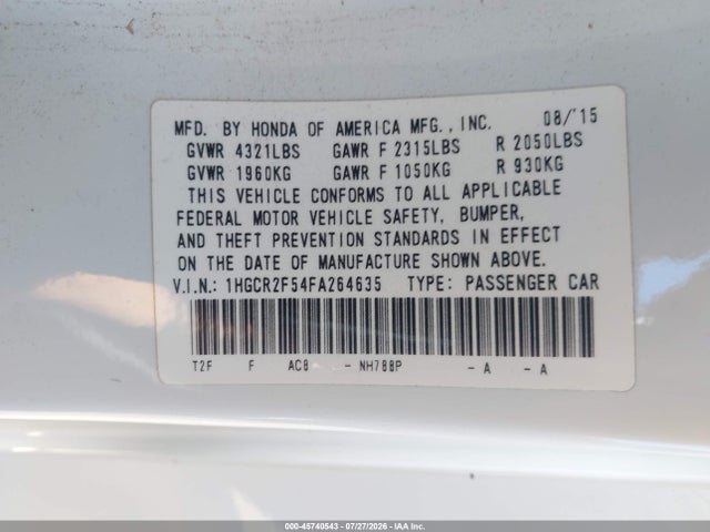1HGCR2F54FA264635 Honda Accord Sport