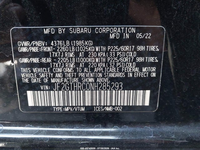 JF2GTHRC0NH285293 Subaru Crosstrek Sport