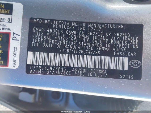 4T1BF1FK2HU748786 Toyota CAMRY SE