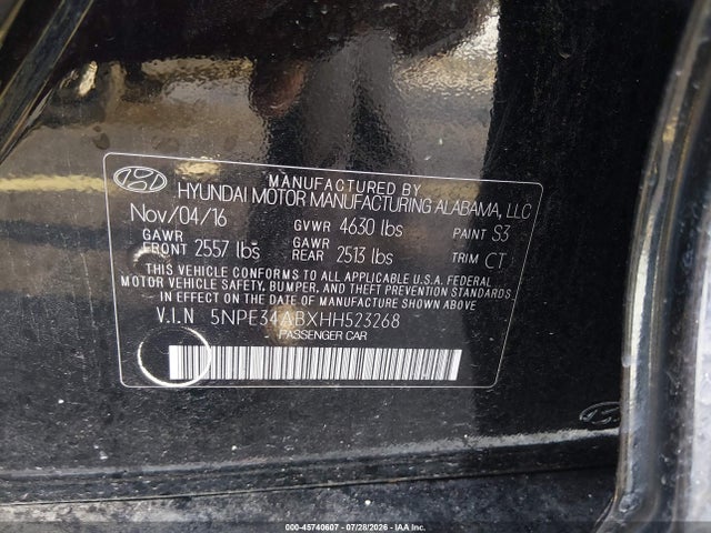 Aukcja sprzedaży 2017 Hyundai Sonata Sport 2.0t, vin: 5NPE34ABXHH523268, numer aukcji: 45740607