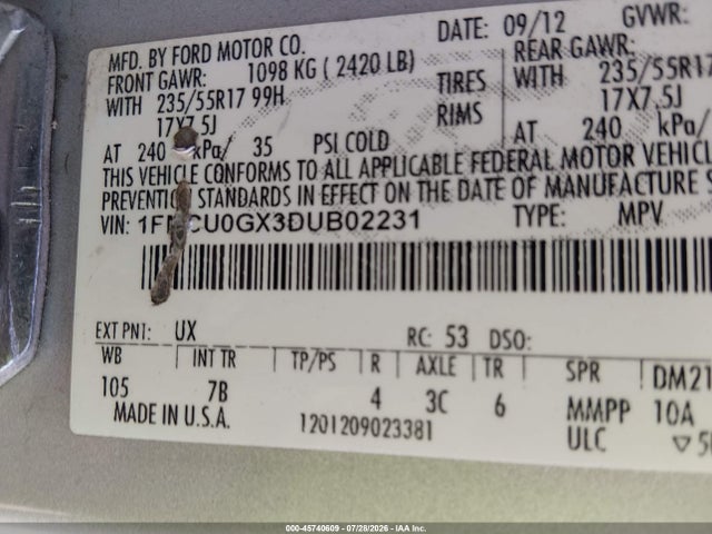 Продаж на аукціоні авто 2013 Ford Escape Se, vin: 1FMCU0GX3DUB02231, номер лоту: 45740609