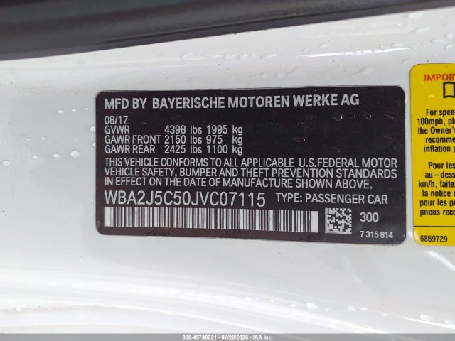Aukcja sprzedaży 2018 Bmw M240i, vin: WBA2J5C50JVC07115, numer aukcji: 45740621